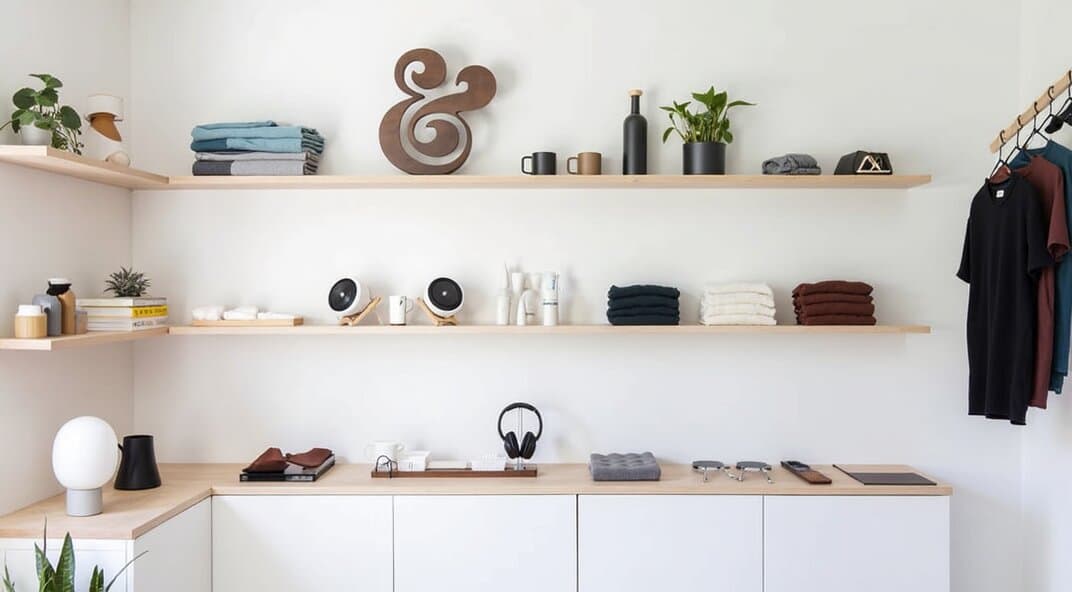 Organized workspace with shelving